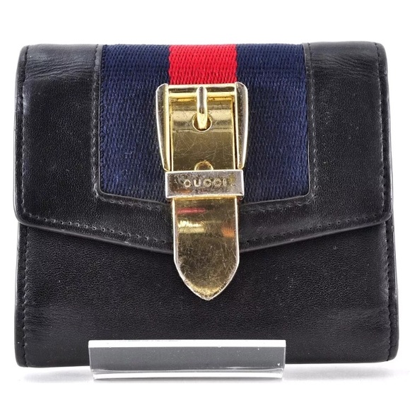 GUCCI Sherry Line Belt Clasp Tri-Fold Wallet Canvas Leather Used Unisex - Picture 1 of 11